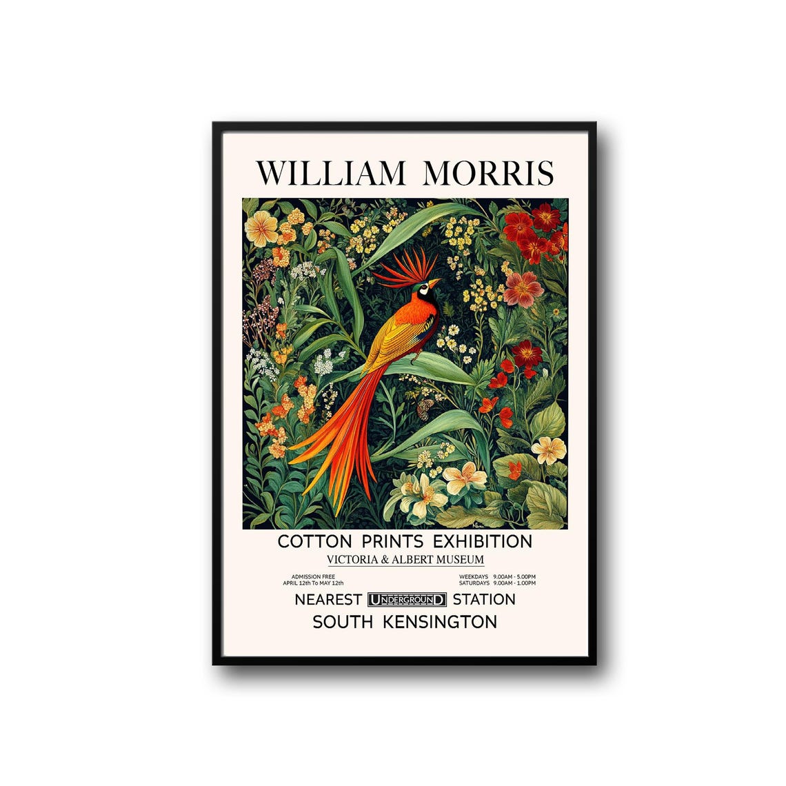 William Morris Exotic Bird Floral Exhibition Poster V&A Museum