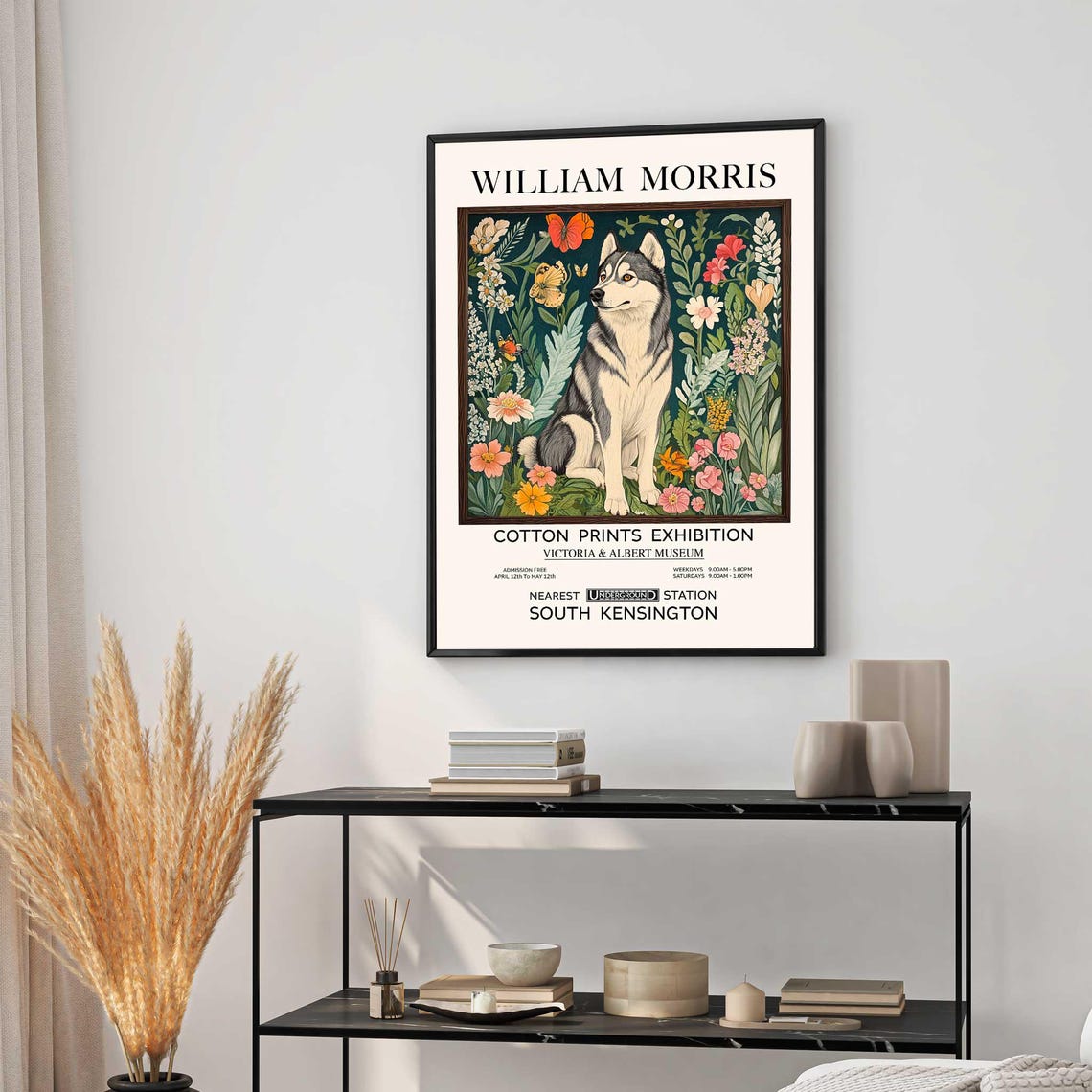 William Morris Husky Dog Botanical Exhibition Vintage Art Poster - Image 2