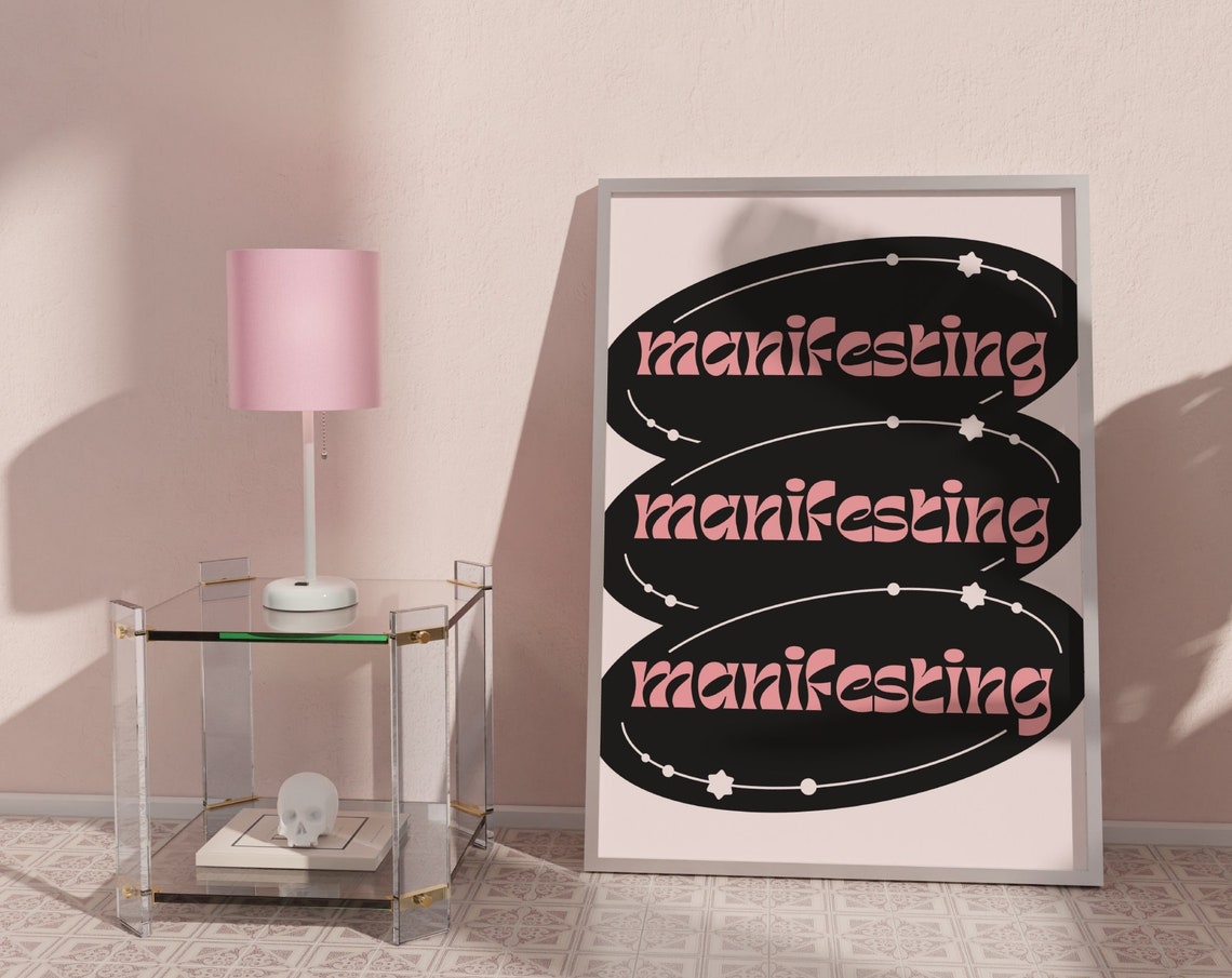 Manifesting Retro Pink Law of Attraction Spiritual Quote Art Poster - Image 3