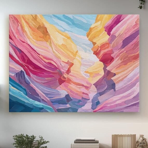 Antelope Canyon Watercolor Painting Abstract Light Beams Flowing Red Sandstone Walls Surreal Southwest Desert National Park Wall Art