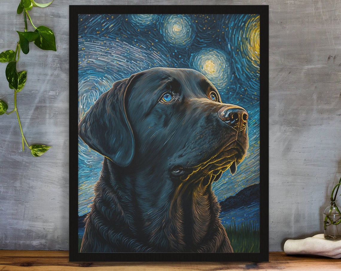Black Labrador Retriever Starry Night Swirling Sky Pet Poster