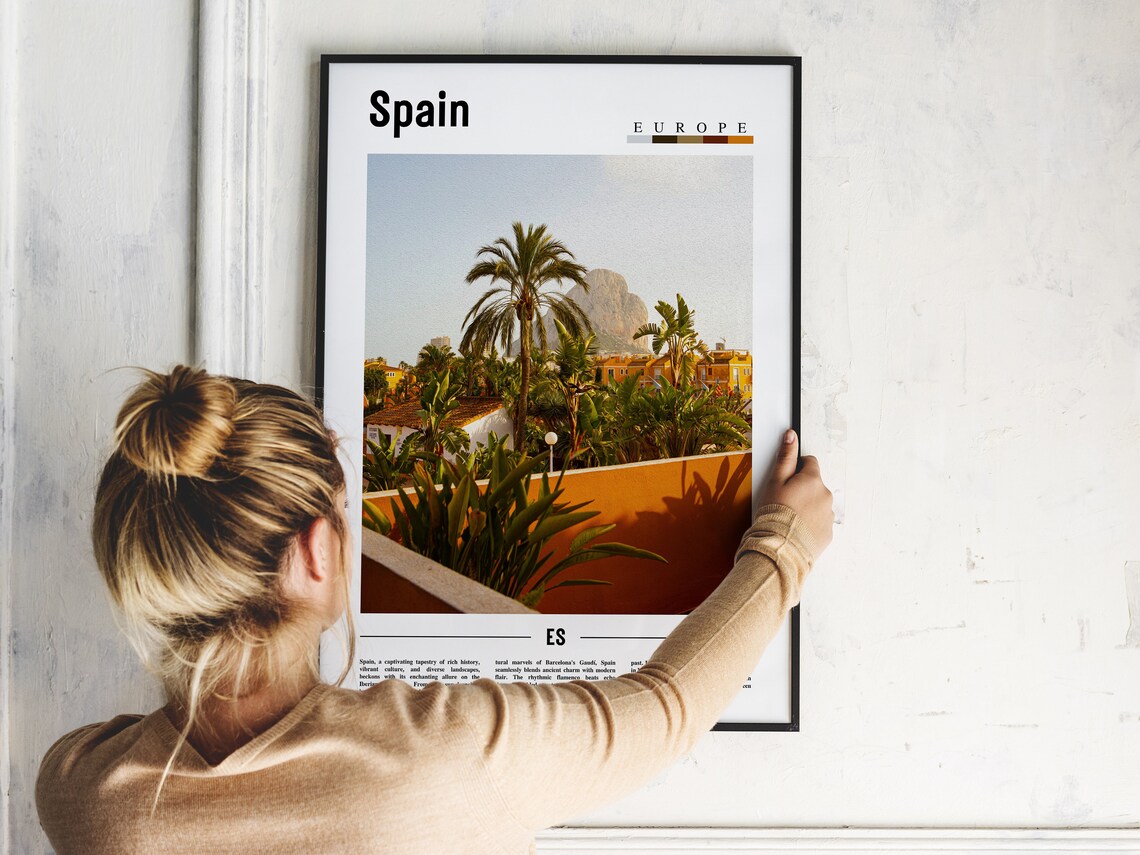 Spain Coastal Palm Trees Rock View Mediterranean Europe Travel Poster - Image 2