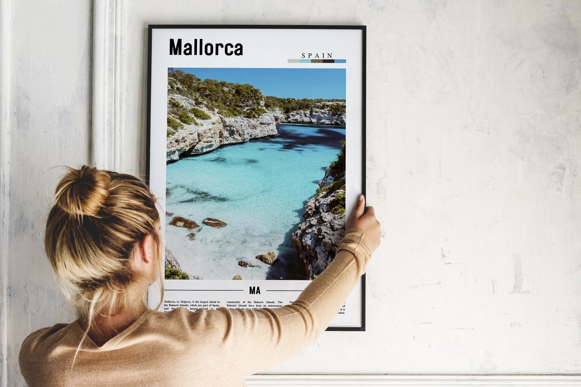 Mallorca Spain Turquoise Cove Rocky Cliffs Beach Photo Travel Poster - Image 2