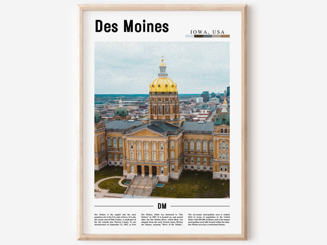 Des Moines Iowa Golden Capitol Dome Cityscape Photo Editorial Poster