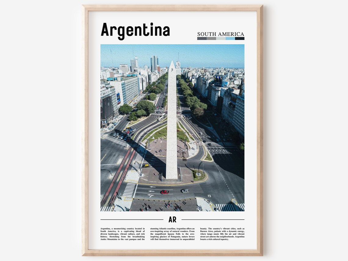 Argentina Buenos Aires Obelisk Grand Avenue Landmark Travel Poster