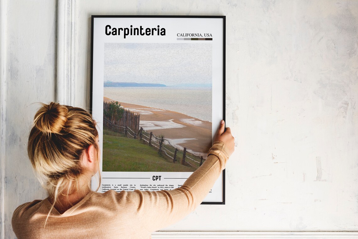 Carpinteria California Beach and Wooden Fence Seaside Travel Poster - Image 2