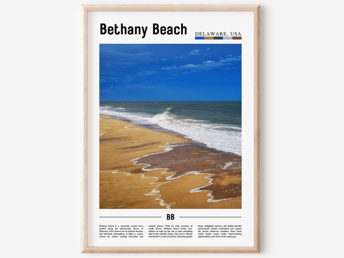 Bethany Beach Delaware Golden Sand Ocean Waves Travel Poster