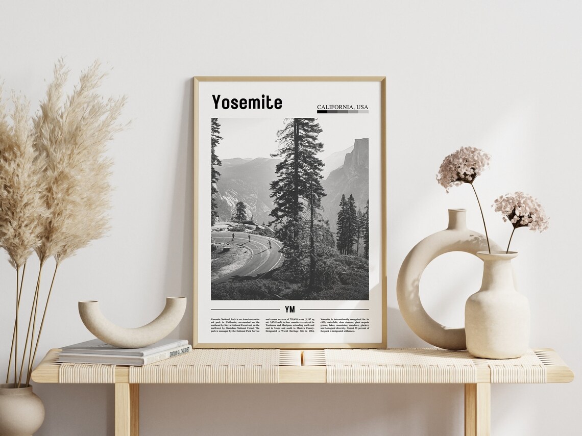Yosemite California Black and White National Park Photo Poster - Image 3