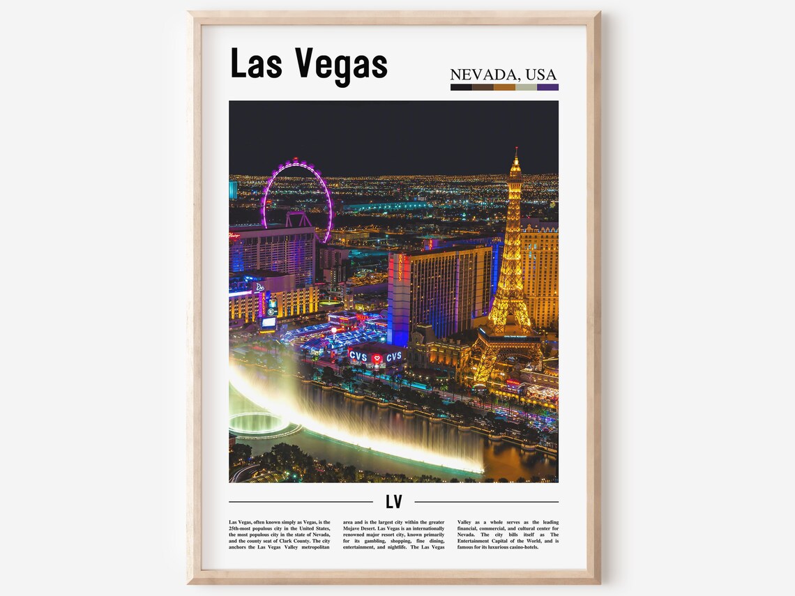 Las Vegas Nevada USA Dazzling Night Strip Skyline Neon Travel Print