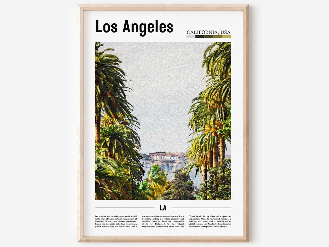 Los Angeles Hollywood Sign Palm Trees California Travel Wall Art