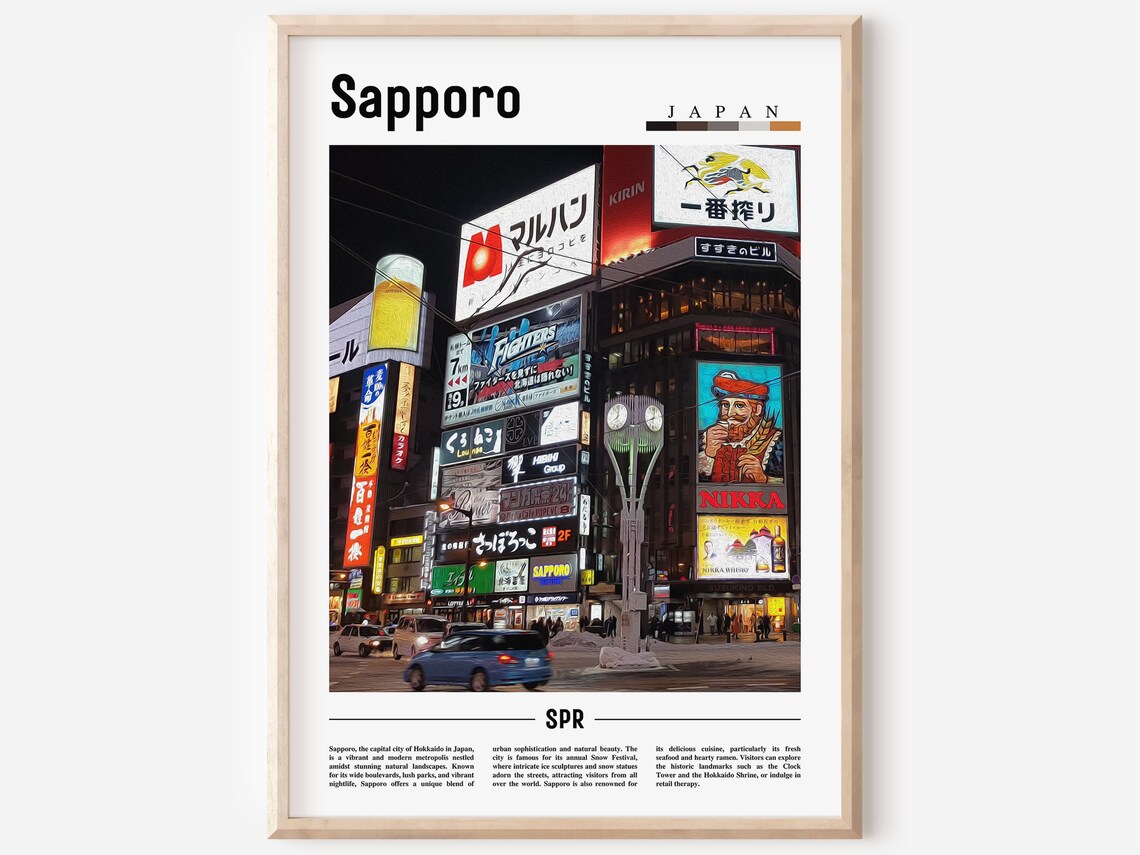 Sapporo Japan Neon Nightlife City Lights Street Travel Poster