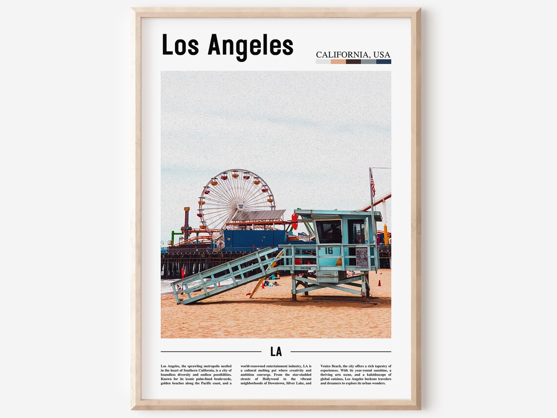 Los Angeles California Santa Monica Pier Ferris Wheel Beach Poster