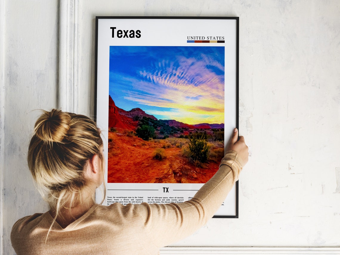 Texas Red Rock Desert Sunset Travel Poster with United States Header - Image 2
