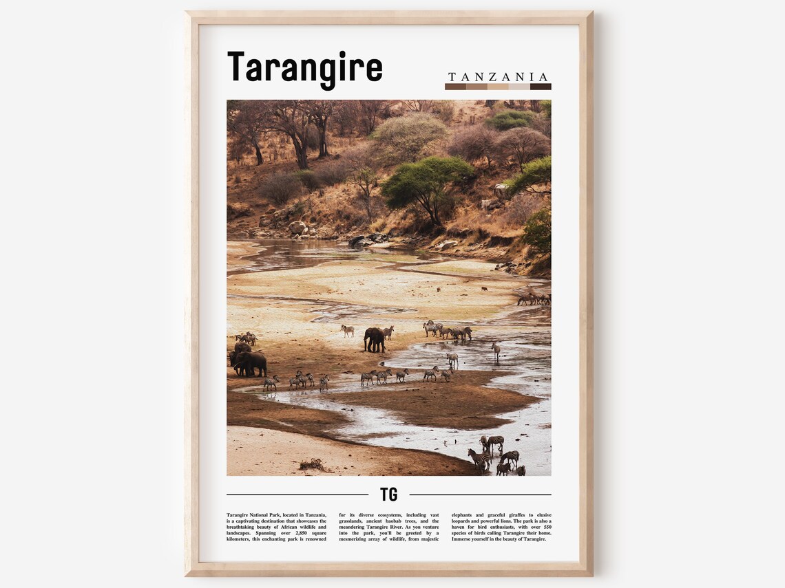 Tarangire Tanzania Elephant River Safari Minimalist Travel Poster