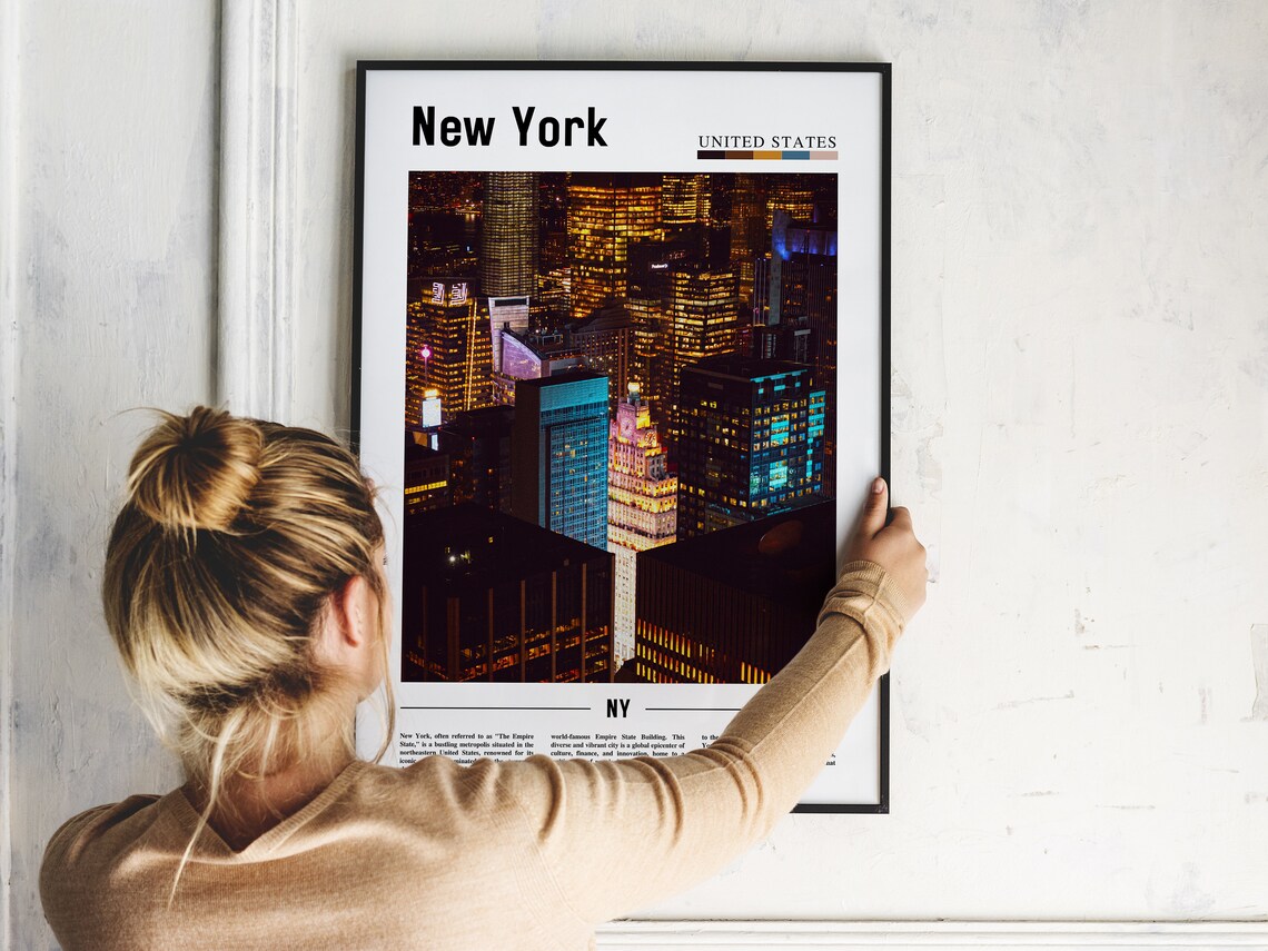 New York Manhattan Night Skyline Glowing City Lights Travel Poster - Image 2