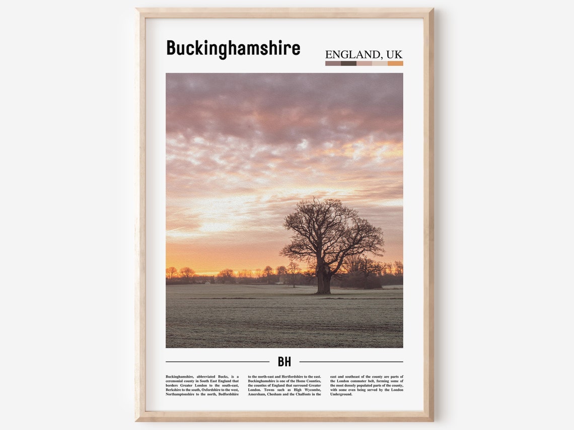 Buckinghamshire England Lone Tree Sunset Minimalist Travel Poster