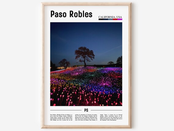 Paso Robles California Night Lights Field Color Travel Poster