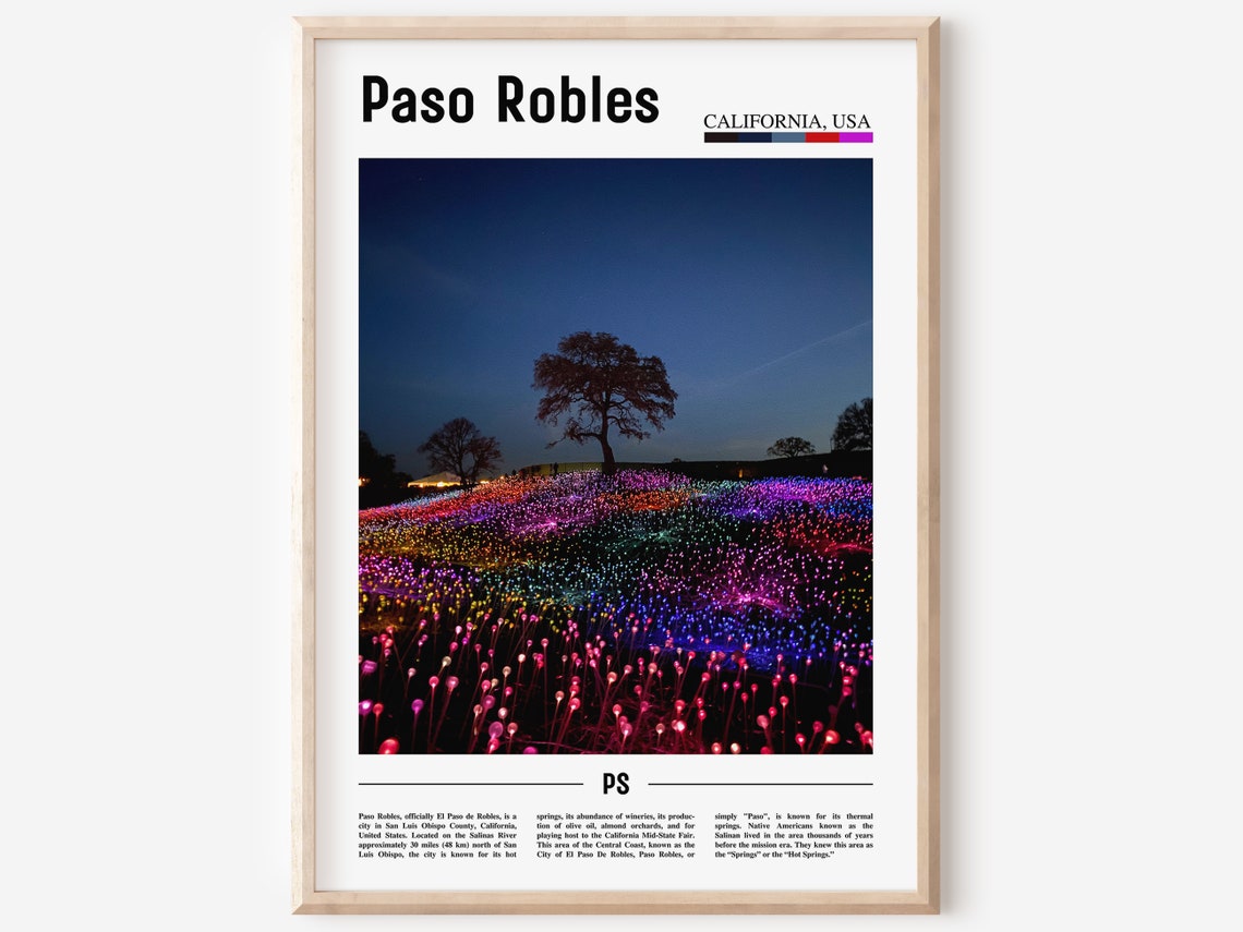 Paso Robles California Night Lights Field Color Travel Poster