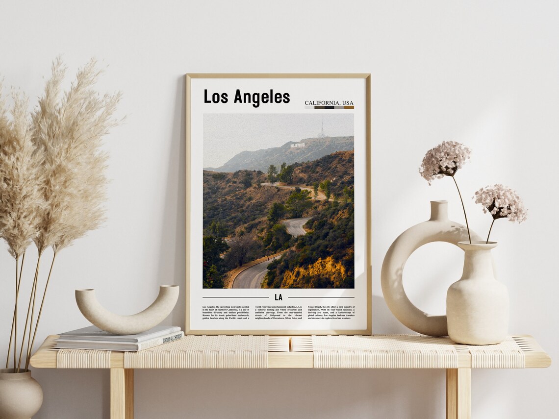Los Angeles Hollywood Sign On Hill Winding Road Travel Art Poster - Image 3