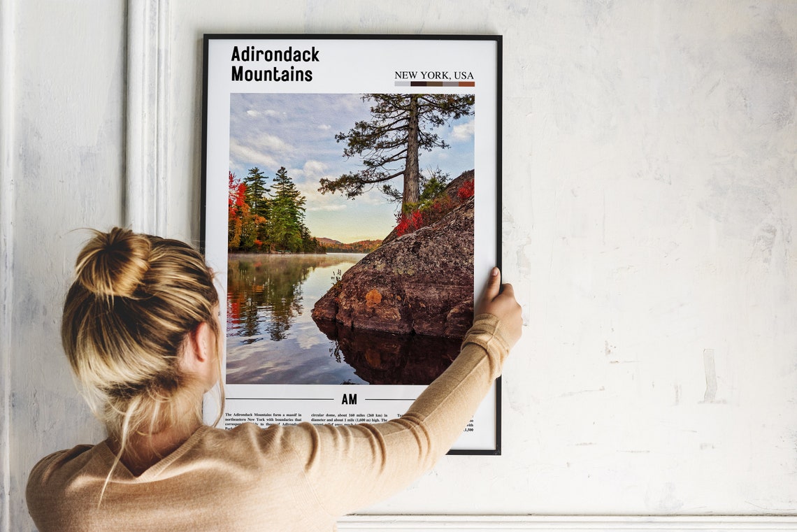 Adirondack Mountains New York Lake Pine Rock Shore Photo Poster - Image 2