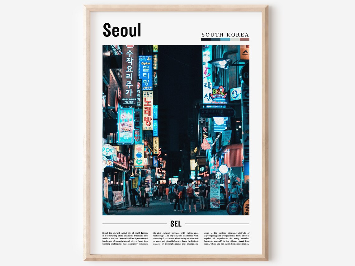 Seoul South Korea Neon Night Street City Lights Travel Poster