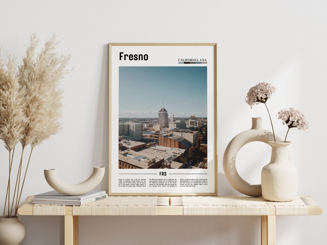 Fresno Print Fresno Poster Fresno Wall Art Minimal Travel Print Minimal City Poster Travel Destination City Print Oil Painting Poster - Image 3