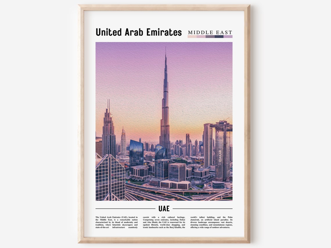 United Arab Emirates Poster United Arab Emirates Print United Arab Emirates Wall Art Minimal Travel Print Oil Painting Poster