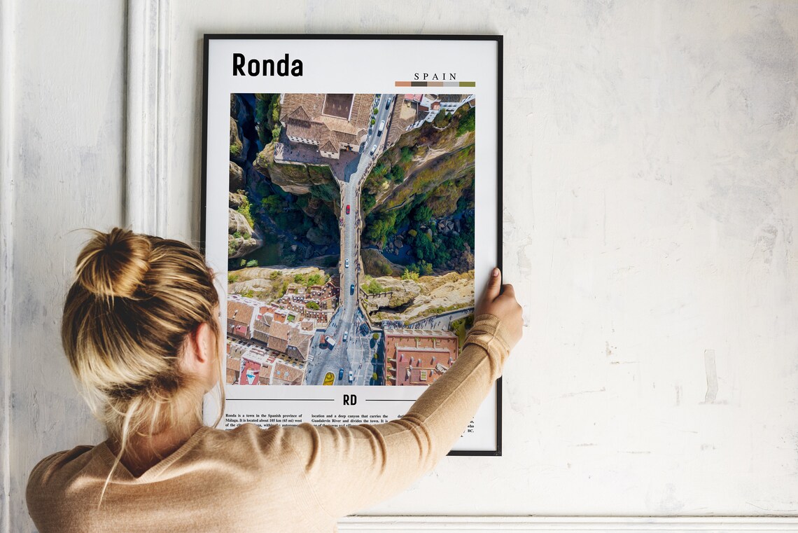Ronda Spain Puente Nuevo Bridge Gorge Aerial View Travel Poster - Image 2