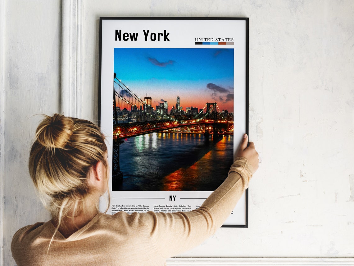 New York City Brooklyn Bridge Sunset Skyline Manhattan Poster - Image 2