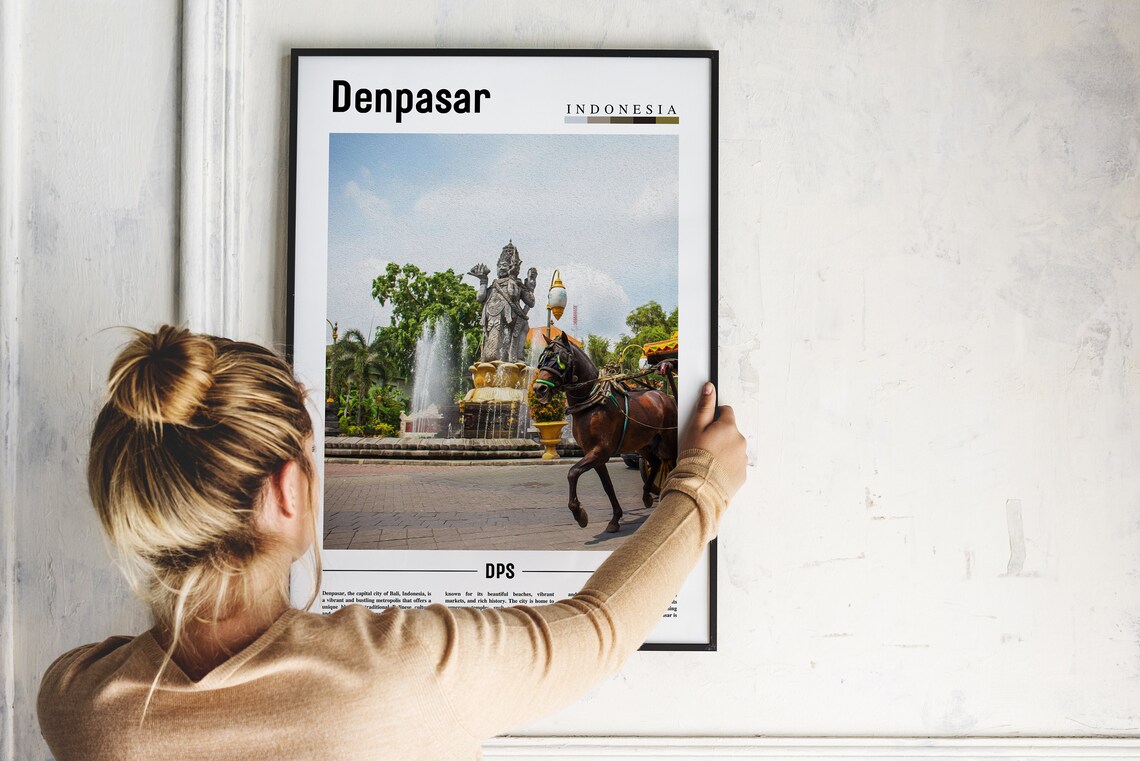 Denpasar Indonesia Horse Carriage Fountain Bali Travel Poster - Image 2