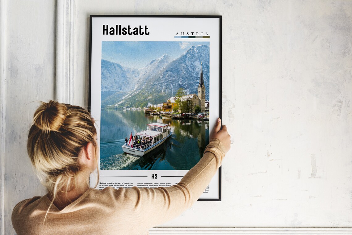 Hallstatt Austria Lakeside Village Church Boat Scenic Travel Poster - Image 2