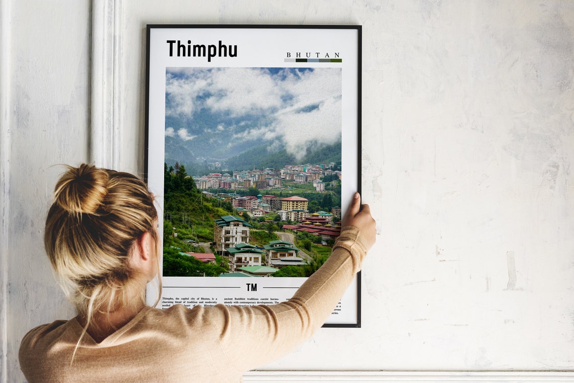 Thimphu Bhutan Himalayan Hillside City Mountainscape Travel Poster - Image 2