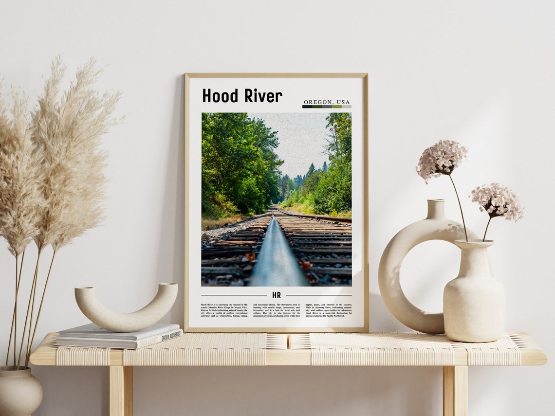 Hood River Oregon Travel Poster Railroad Tracks Through Green Forest - Image 3