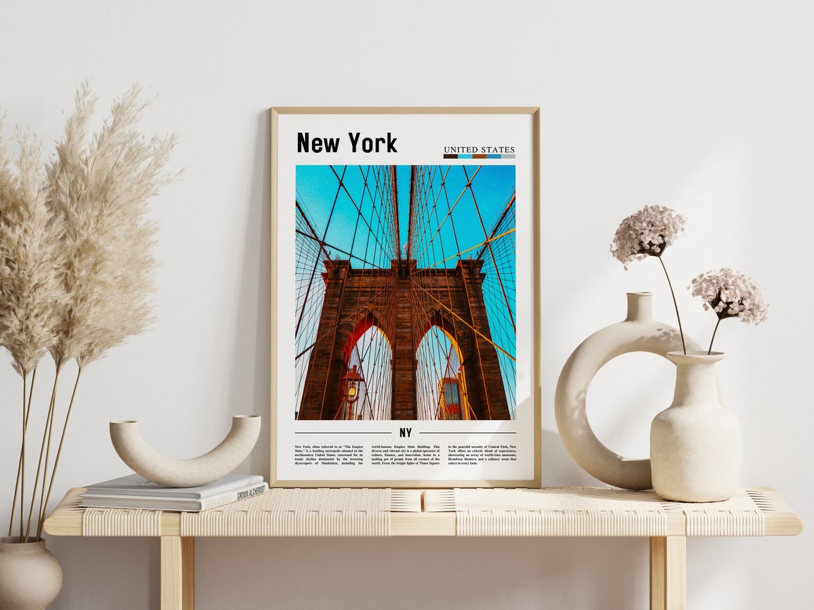 New York Brooklyn Bridge Tower Cables Skyward Color Travel Poster - Image 3
