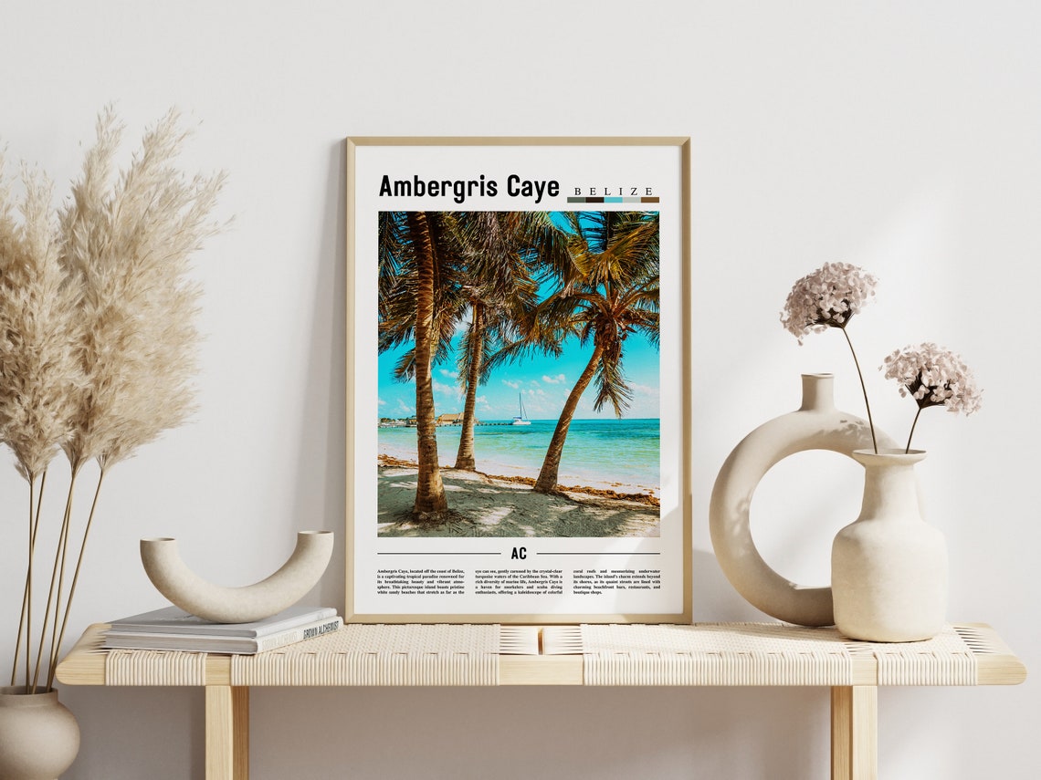 Ambergris Caye Poster Ambergris Caye Print Ambergris Caye Wall Art Minimal Travel Print Travel Destination Oil Painting Poster - Image 3
