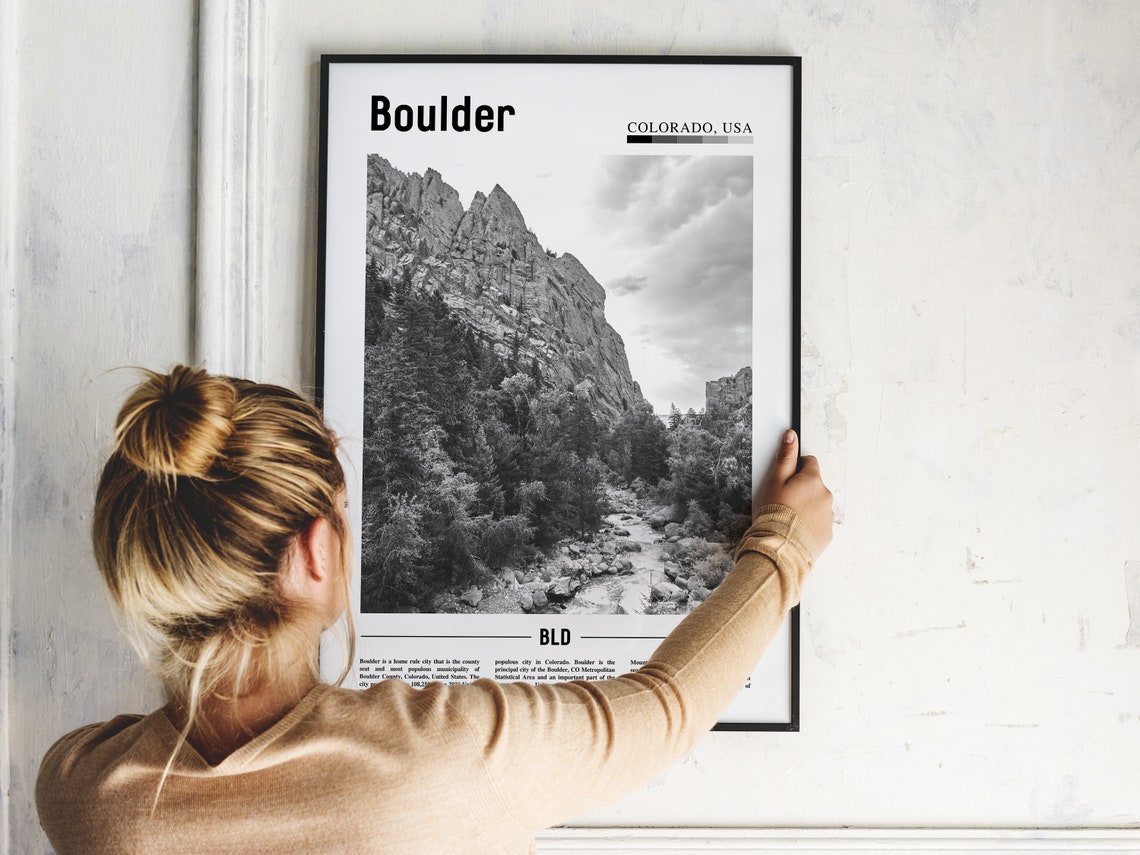 Boulder Colorado Black and White Rocky Cliffs Pine Forest Photo Poster - Image 2