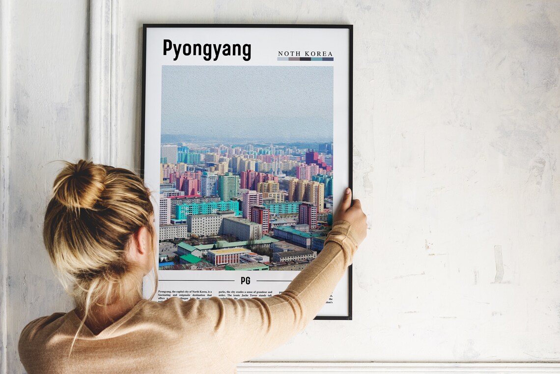 Pyongyang North Korea Colorful Cityscape Aerial Travel Photo Poster - Image 2