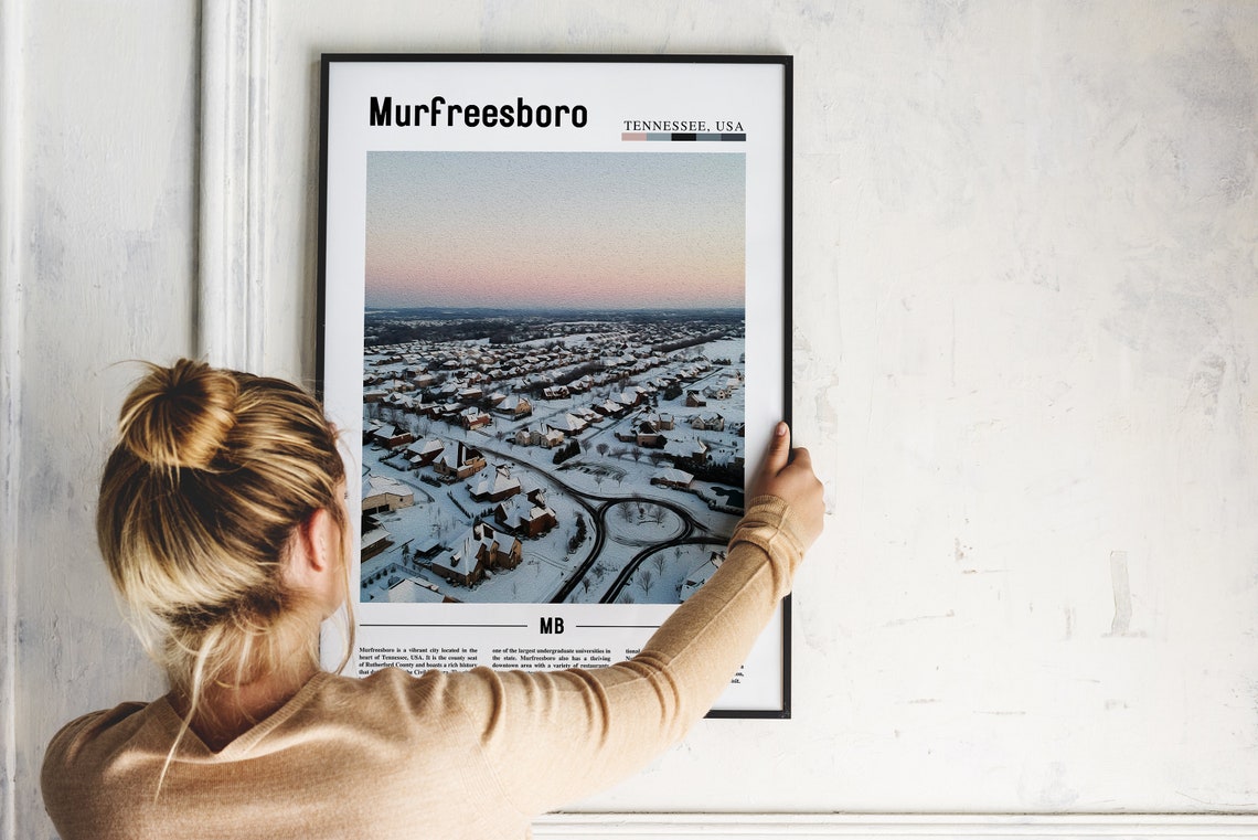 Murfreesboro Tennessee Snowy Suburban Aerial Sunset Photo Print - Image 2