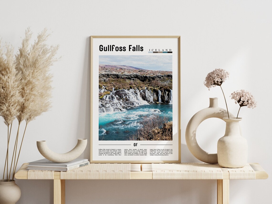 Gullfoss Falls Iceland Cascading Waterfall Golden Falls Travel Poster - Image 3
