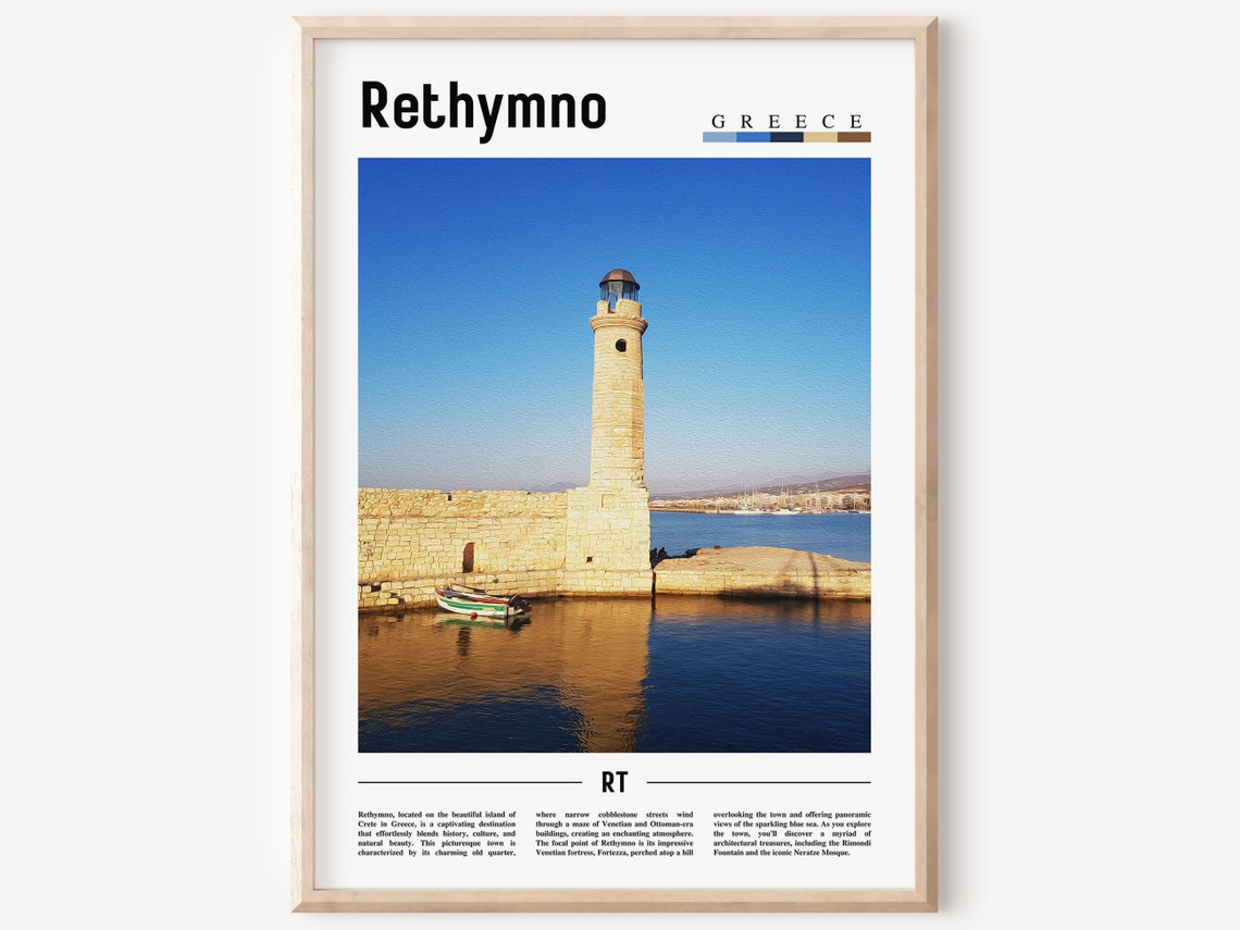 Rethymno Greece Lighthouse Harbor Photo Minimalist Travel Poster