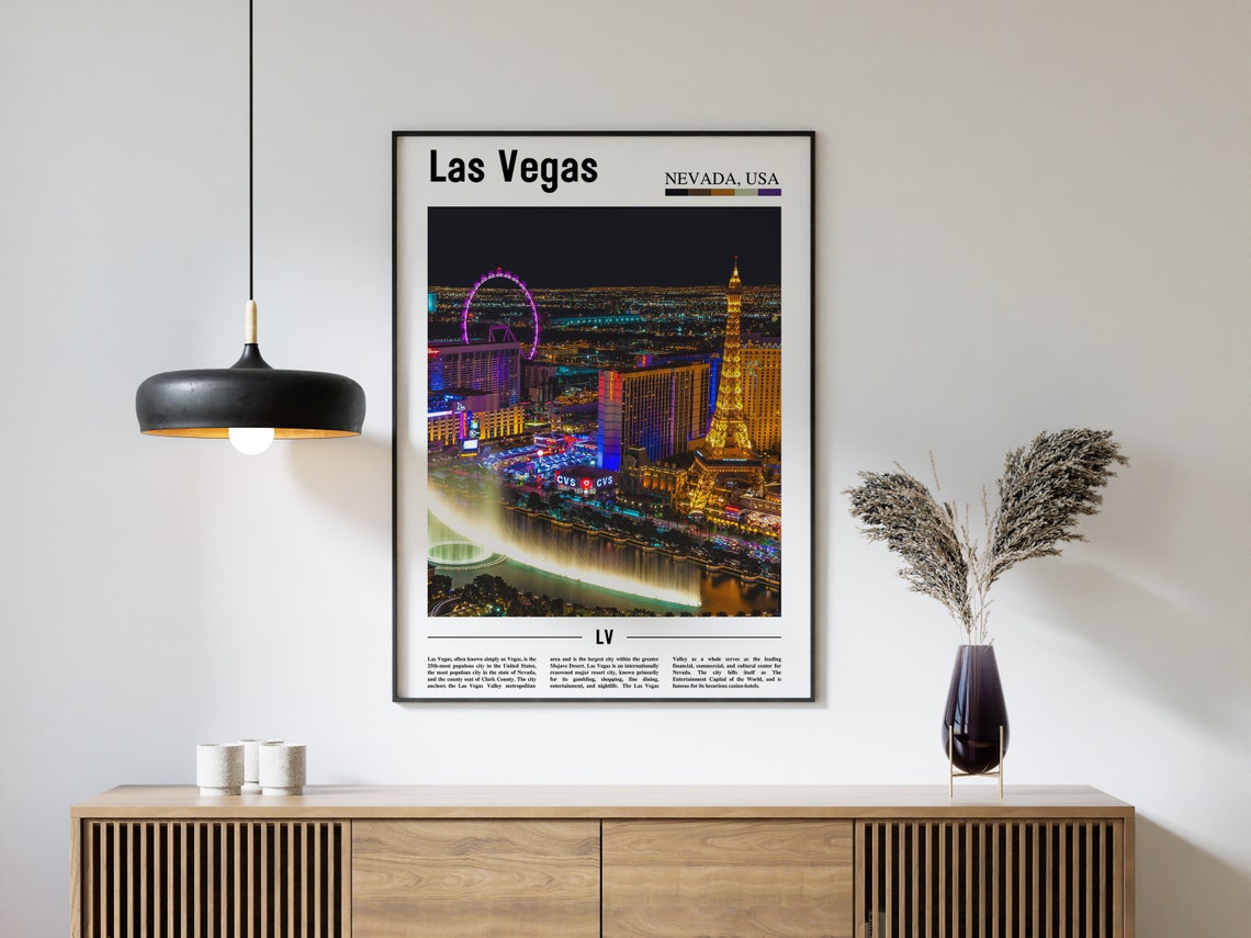 Las Vegas Print Las Vegas Poster Las Vegas Wall Art Oil Painting Poster Colorful City Print City Artwork Travel Artwork Travel Wall Art - Image 2