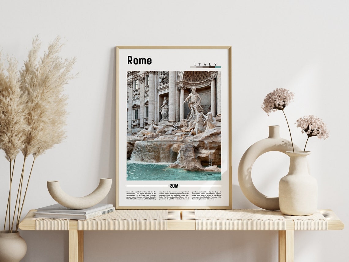 Rome Italy Trevi Fountain Baroque Sculptures Waterfall Poster - Image 3