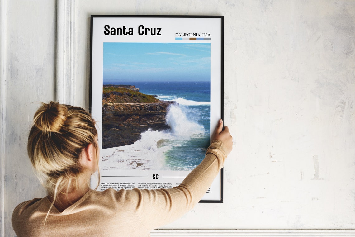 Santa Cruz California USA Rugged Coastal Cliffs Surf Art Poster - Image 2