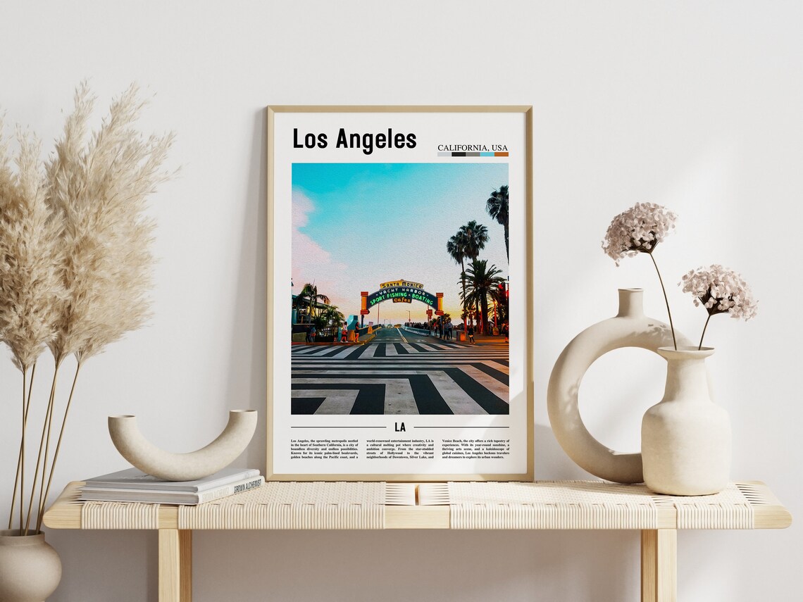 Los Angeles Santa Monica Pier Sign Beach Scene Travel Poster - Image 3