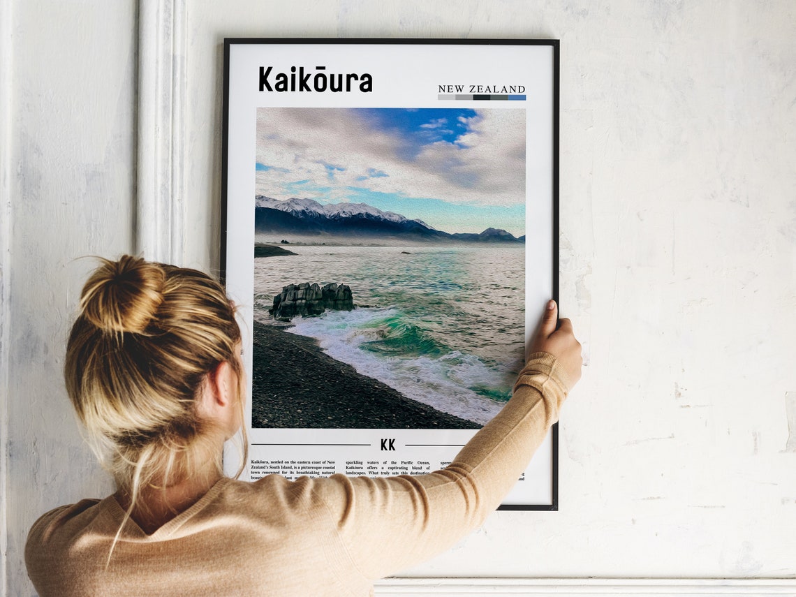 Kaikura Poster Kaikura Print Kaikura Wall Art Minimal Travel Print Travel Destination Oil Painting Poster - Image 2