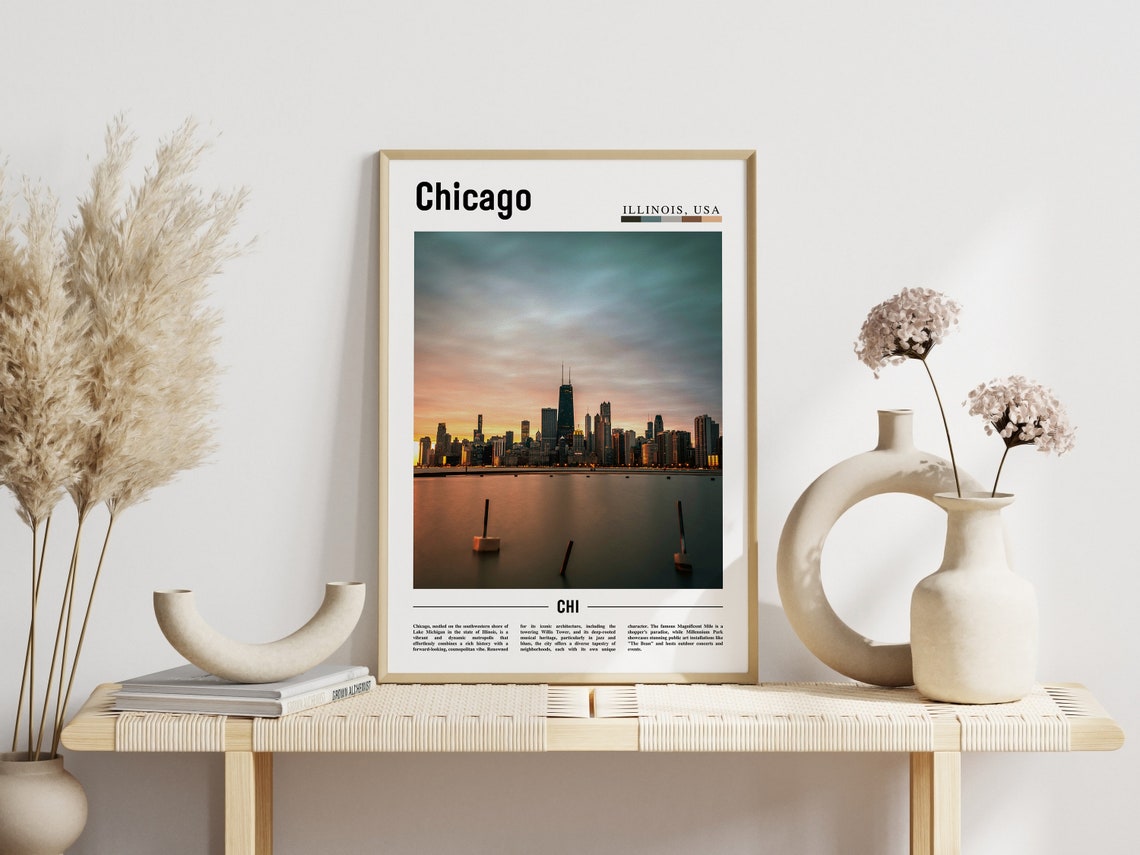 Chicago Illinois Lake Michigan Sunset Skyline Panorama Poster - Image 3