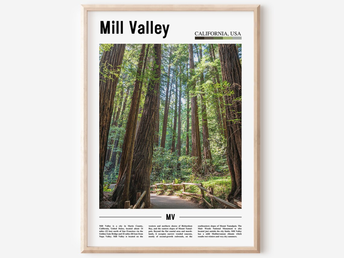 Mill Valley Print Mill Valley Poster Mill Valley Wall Art Minimal Travel Print Minimal City Poster Travel Destination Oil Painting Poster