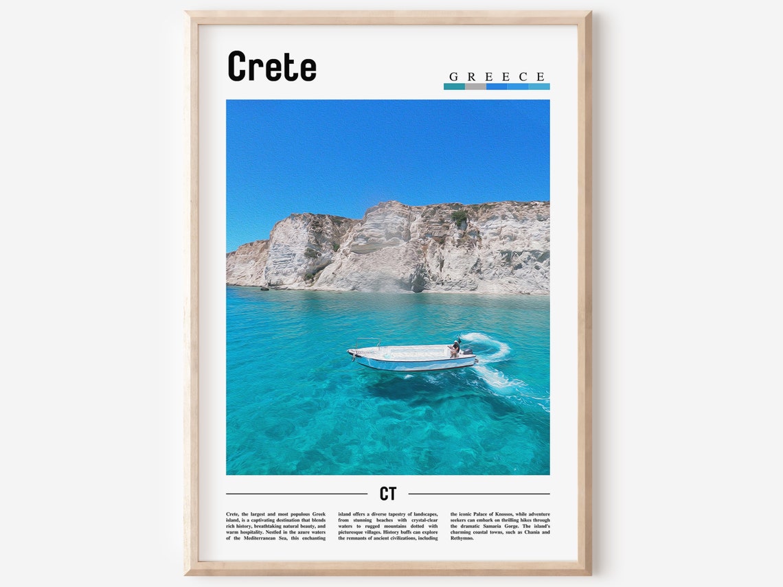 Crete Greece White Cliffs Turquoise Water Boat Seascape Travel Poster