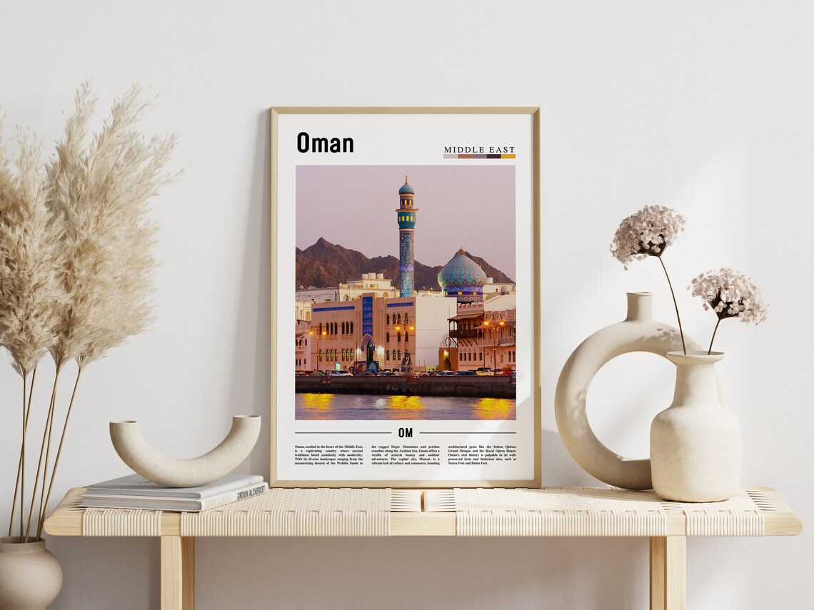 Oman Middle East Mosque Muscat Sunset Minimalist Travel Poster - Image 3