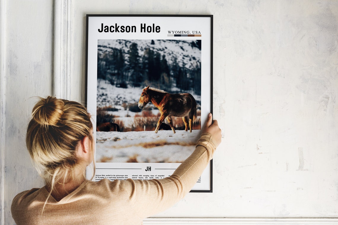 Jackson Hole Wyoming Winter Horse Snow Meadow Scene Travel Poster - Image 2